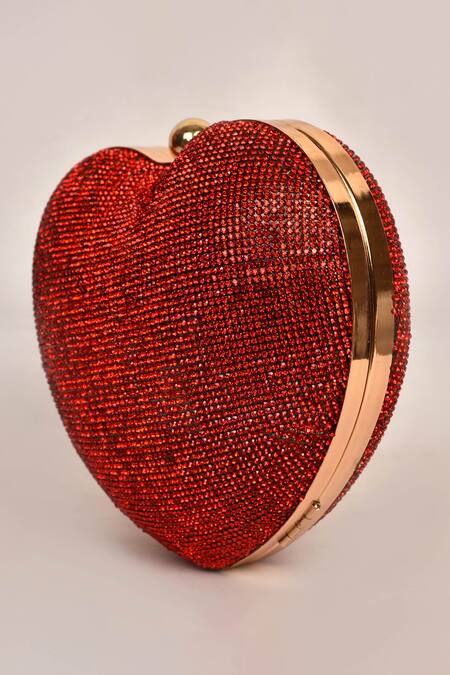 Alor Bags_Red Rhinestones Dazzle Embellished Heart Clutch _Online_at_Aza_Fashions