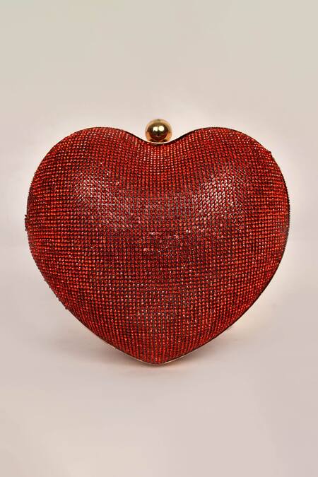 Buy_Alor Bags_Red Rhinestones Dazzle Embellished Heart Clutch _Online_at_Aza_Fashions