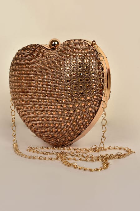 Alor Bags_Gold Rhinestones Dazzle Heart Clutch _Online_at_Aza_Fashions