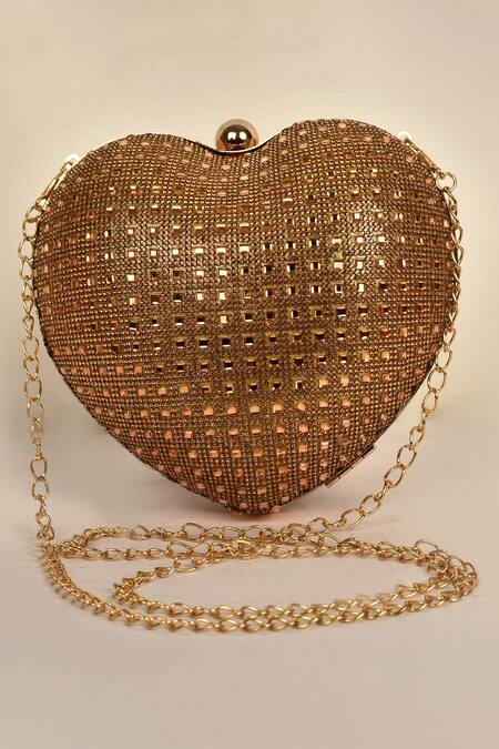 Buy_Alor Bags_Gold Rhinestones Dazzle Heart Clutch _Online_at_Aza_Fashions