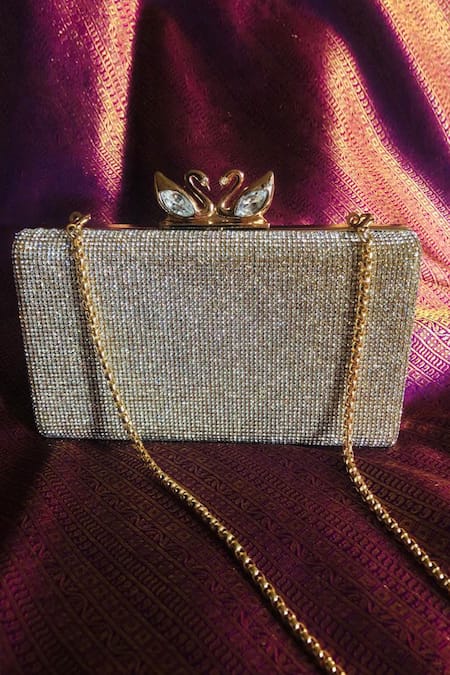 Alor Bags_Silver Crystals Venice Embellished Clutch _at_Aza_Fashions
