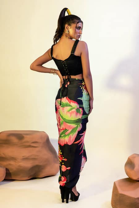 Buy That Thing You Love Multi Color Satin, Cotton Lily Print Draped Skirt Online at Aza Fashions Buy_That Thing You Love_Multi Color Satin, Cotton Lily Print Draped Skirt _Online_at_Aza_Fashions