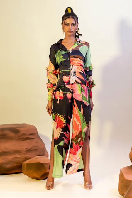 That Thing You Love Lily Blossom Print Shirt With Slit Pant 