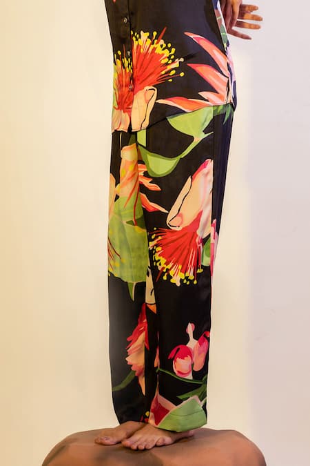 That Thing You Love Multi Color Satin Print Lily Floral Blast Pant Online at Aza Fashions That Thing You Love_Multi Color Satin Print Lily Floral Blast Pant _Online_at_Aza_Fashions