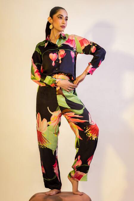 Shop That Thing You Love Multi Color Satin Embroidery Collared Floret Print Shirt Online at Aza Fashions Shop_That Thing You Love_Multi Color Satin Embroidery Collared Floret Print Shirt _Online_at_Aza_Fashions