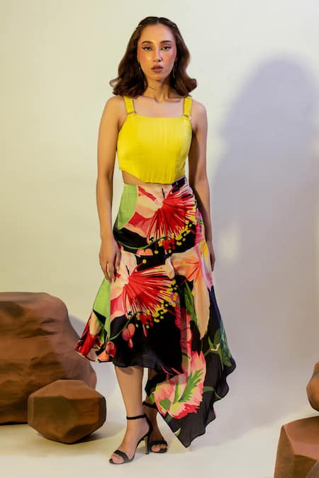 That Thing You Love Floral Pattern Asymmetric Hem Skirt 