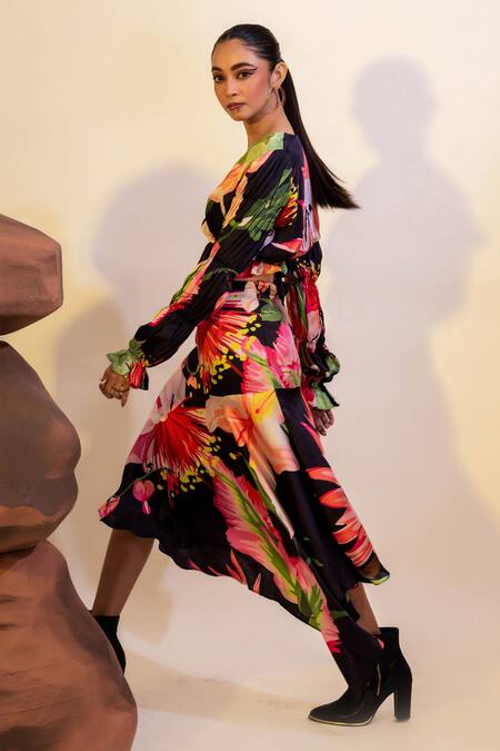 Buy That Thing You Love Multi Color Satin, Cotton Botanic Pattern Asymmetric Skirt With Crop Top Online at Aza Fashions Buy_That Thing You Love_Multi Color Satin, Cotton Botanic Pattern Asymmetric Skirt With Crop Top _Online_at_Aza_Fashions