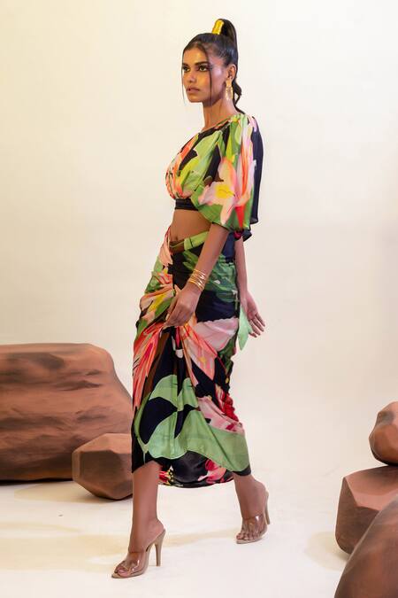 Shop That Thing You Love Multi Color Satin, Cotton Embroidery Round Neck Bouquet Pattern Blouse Online at Aza Fashions Shop_That Thing You Love_Multi Color Satin, Cotton Embroidery Round Neck Bouquet Pattern Blouse _Online_at_Aza_Fashions