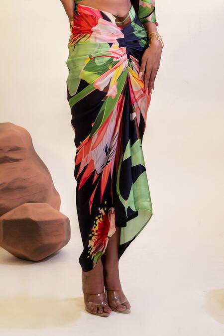 Buy_That Thing You Love_Multi Color Satin, Cotton Embroidery Floral Garden Pattern Blouse With Skirt _Online_at_Aza_Fashions