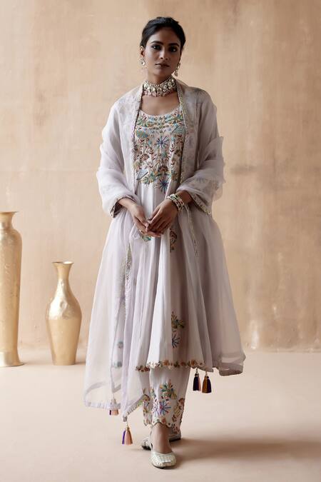 Aman Takyar Grey Organza, Silk Embroidery, Zari, Sequins, Pearls Round Thread Anarkali Set at Aza Fashions Aman Takyar_Grey Organza, Silk Embroidery, Zari, Sequins, Pearls Round Thread Anarkali Set _at_Aza_Fashions