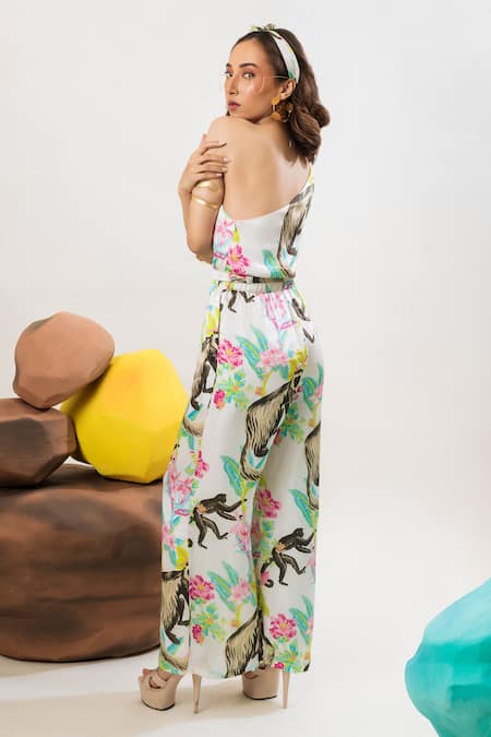 Shop That Thing You Love Multi Color Satin, Cotton One Shoulder Printed Jumpsuit With Belt at Aza Fashions Shop_That Thing You Love_Multi Color Satin, Cotton One Shoulder Printed Jumpsuit With Belt _at_Aza_Fashions
