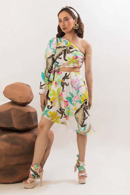 That Thing You Love Multi Color Satin Printed Floral One Shoulder Dress 