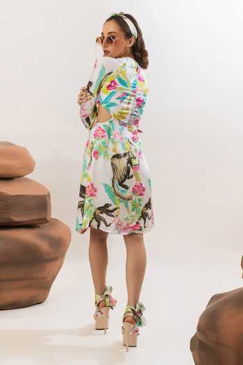 Shop That Thing You Love Multi Color Satin, Cotton High Neck Printed Dress at Aza Fashions Shop_That Thing You Love_Multi Color Satin, Cotton High Neck Printed Dress _at_Aza_Fashions