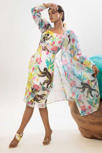 Buy That Thing You Love Multi Color Satin, Organza, Cotton Square Neck Jungle Print A-line Dress Online at Aza Fashions Buy_That Thing You Love_Multi Color Satin, Organza, Cotton Square Neck Jungle Print A-line Dress _Online_at_Aza_Fashions