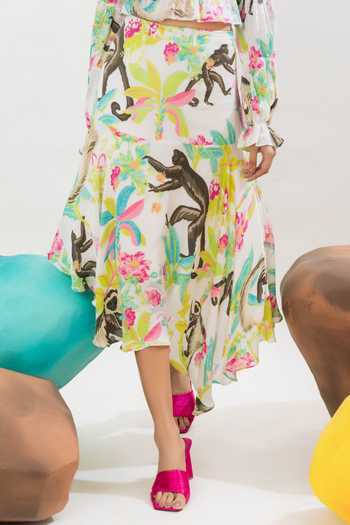 That Thing You Love Multi Color Satin, Cotton Jungle Print Asymmetric Skirt Online at Aza Fashions That Thing You Love_Multi Color Satin, Cotton Jungle Print Asymmetric Skirt _Online_at_Aza_Fashions