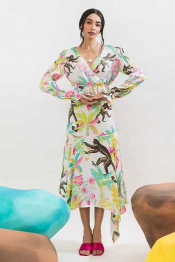 Buy That Thing You Love Multi Color Satin, Cotton Jungle Print Asymmetric Skirt Online at Aza Fashions Buy_That Thing You Love_Multi Color Satin, Cotton Jungle Print Asymmetric Skirt _Online_at_Aza_Fashions