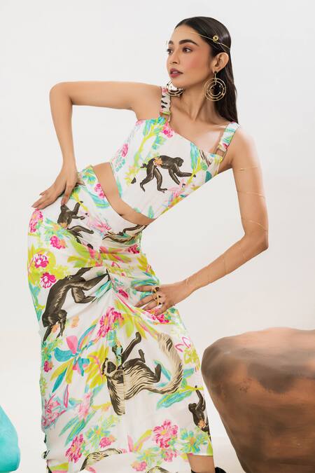 That Thing You Love_Multi Color Satin, Cotton Square Neck Jungle Print Corset _Online_at_Aza_Fashions