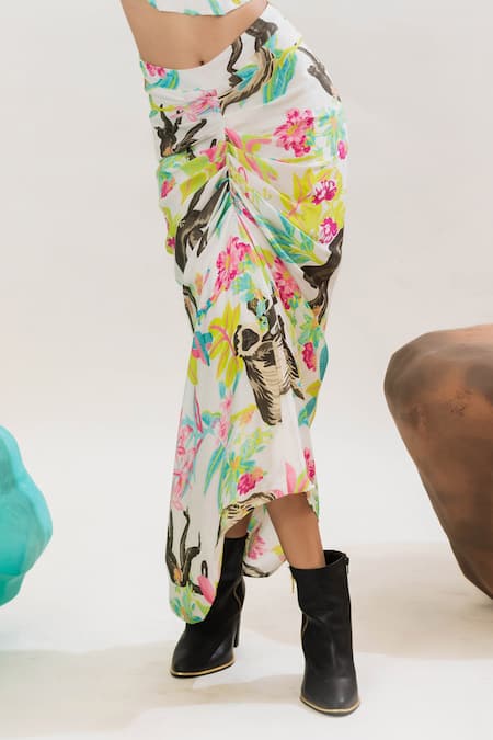 Buy_That Thing You Love_Multi Color Satin, Cotton Jungle Print Draped Skirt _Online_at_Aza_Fashions