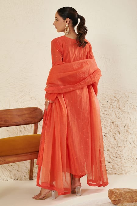 Label Flamingo By Vrinda Chanderi Mukaish Work Anarkali Set 