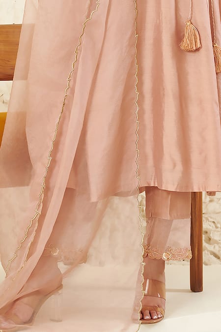 Buy Label Flamingo By Vrinda Peach Chanderi, Organza Sequins, Mirrors, Pearls, Anarkali Angrakha Set Online at Aza Fashions Buy_Label Flamingo By Vrinda_Peach Chanderi, Organza Sequins, Mirrors, Pearls, Anarkali Angrakha Set _Online_at_Aza_Fashions