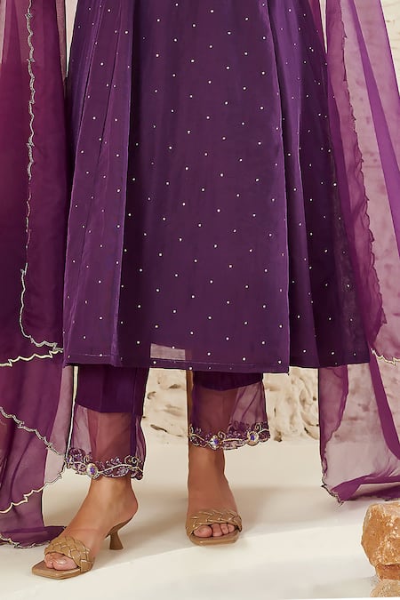 Buy Label Flamingo By Vrinda Purple Chanderi, Organza Metallic Thread, Mukaish Anarkali Angrakha Set Online at Aza Fashions Buy_Label Flamingo By Vrinda_Purple Chanderi, Organza Metallic Thread, Mukaish Anarkali Angrakha Set _Online_at_Aza_Fashions