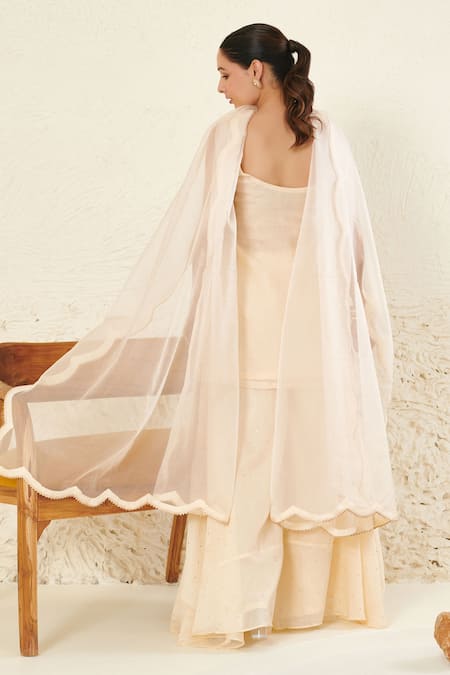 Shop Label Flamingo By Vrinda Ivory Chanderi, Organza Mirrors Round Neck Embroidered Kurta Gharara Set at Aza Fashions Shop_Label Flamingo By Vrinda_Ivory Chanderi, Organza Mirrors Round Neck Embroidered Kurta Gharara Set _at_Aza_Fashions