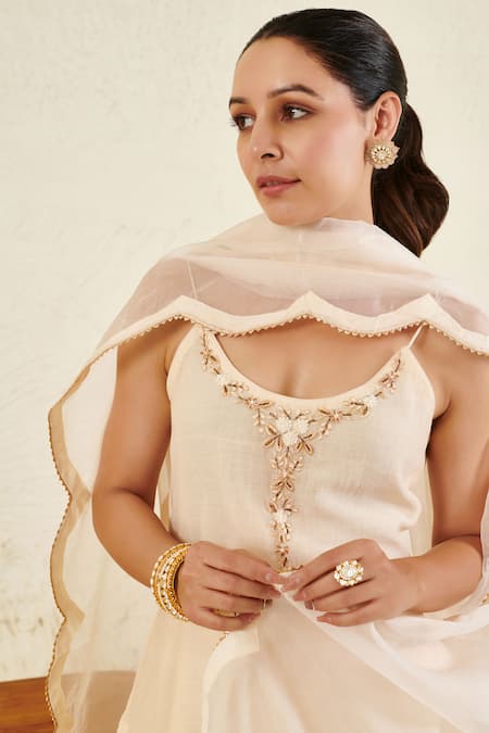 Shop Label Flamingo By Vrinda Ivory Chanderi, Organza Mirrors Round Neck Embroidered Kurta Gharara Set Online at Aza Fashions Shop_Label Flamingo By Vrinda_Ivory Chanderi, Organza Mirrors Round Neck Embroidered Kurta Gharara Set _Online_at_Aza_Fashions