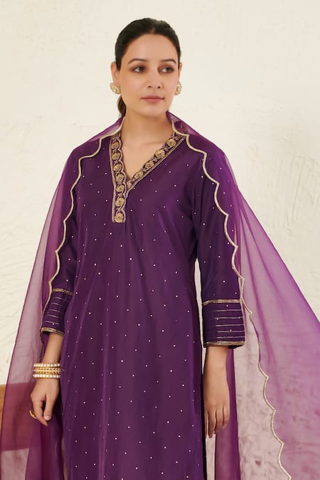 Buy Label Flamingo By Vrinda Purple Chanderi, Organza Sequins, Zari, Embroidery Mukaish Work Kurta Set Online at Aza Fashions Buy_Label Flamingo By Vrinda_Purple Chanderi, Organza Sequins, Zari, Embroidery Mukaish Work Kurta Set _Online_at_Aza_Fashions
