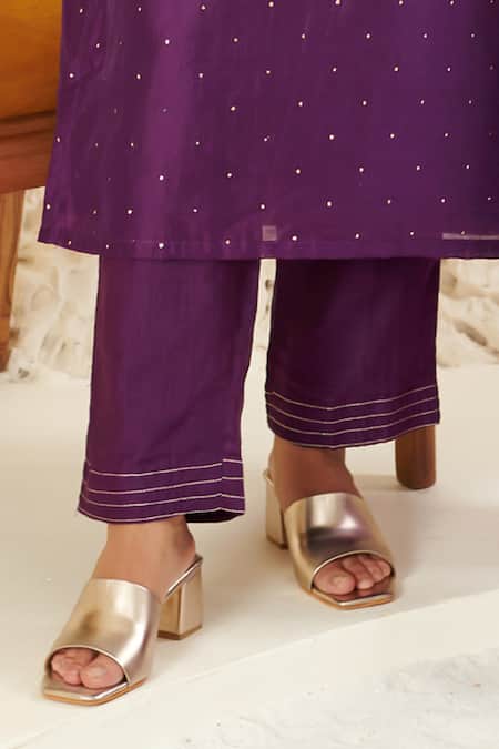 Label Flamingo By Vrinda Purple Chanderi, Organza Sequins, Zari, Embroidery Mukaish Work Kurta Set at Aza Fashions Label Flamingo By Vrinda_Purple Chanderi, Organza Sequins, Zari, Embroidery Mukaish Work Kurta Set _at_Aza_Fashions