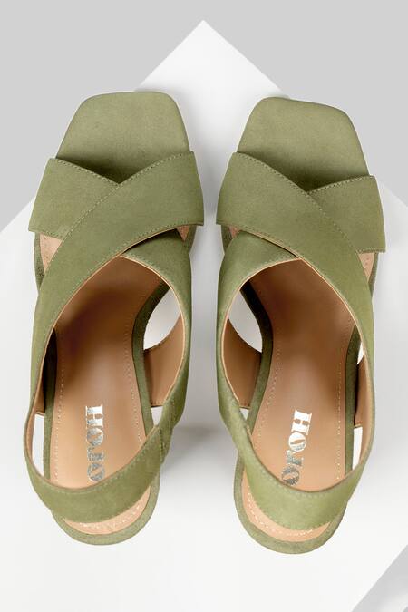 Shop_Oroh_Green Huelva Leather Block Heels _at_Aza_Fashions