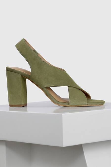Oroh_Green Huelva Leather Block Heels _Online_at_Aza_Fashions