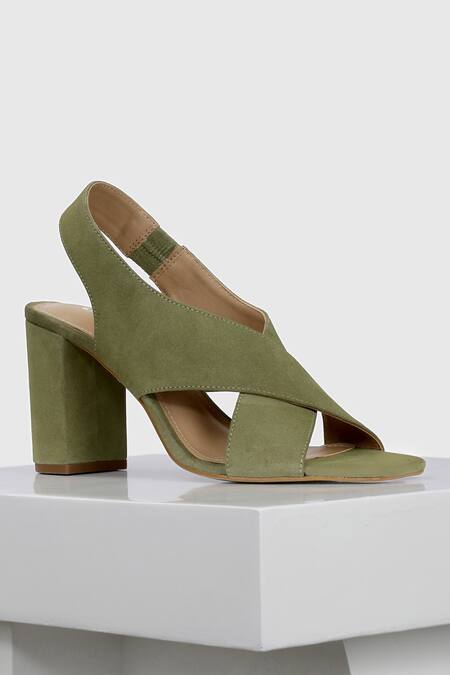 Buy_Oroh_Green Huelva Leather Block Heels _Online_at_Aza_Fashions
