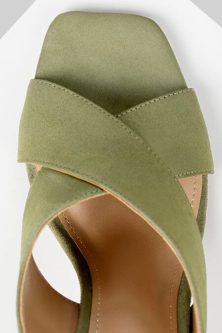 Oroh_Green Huelva Leather Block Heels _at_Aza_Fashions