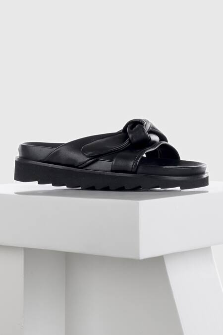 Oroh_Black Cut Work Genuine Leather Wedge Sandals_Online_at_Aza_Fashions