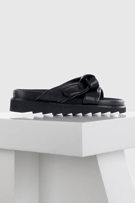 Buy_Oroh_Black Cut Work Genuine Leather Wedge Sandals_Online_at_Aza_Fashions