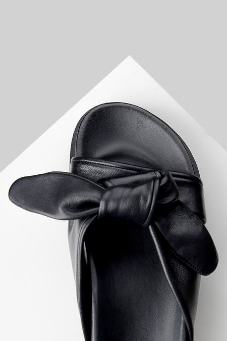 Oroh_Black Cut Work Genuine Leather Wedge Sandals_at_Aza_Fashions