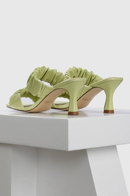 Oroh Green Pamplona Scrunched Strap Leather Heels 6