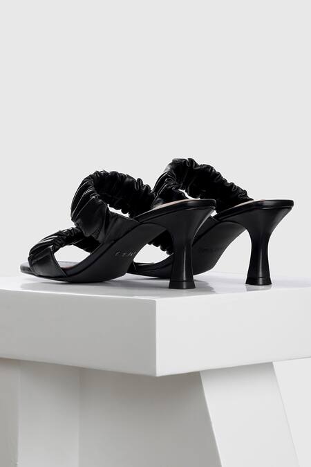 Shop_Oroh_Black Pamplona Leather Scrunched Strap Heels_Online_at_Aza_Fashions