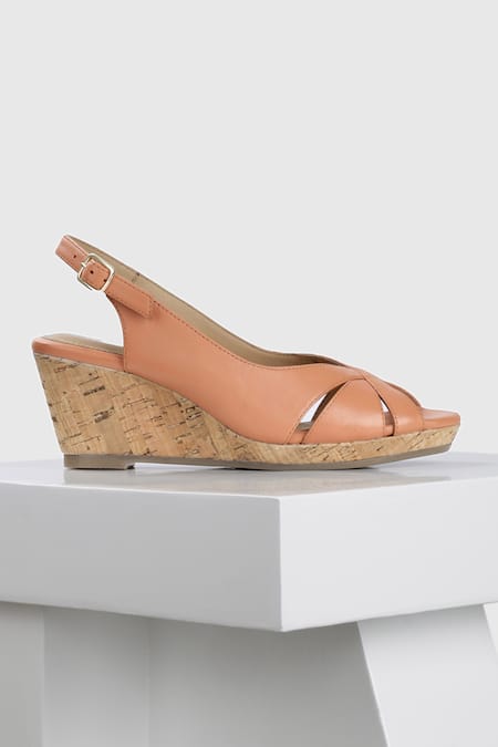 Oroh_Peach Segovia Criss Cross Strap Wedges _Online_at_Aza_Fashions