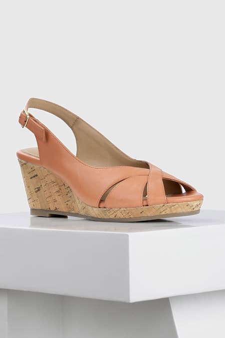 Buy_Oroh_Peach Segovia Criss Cross Strap Wedges _Online_at_Aza_Fashions