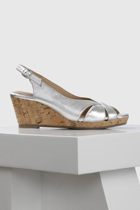 Oroh_Silver Segovia Metallic Criss Cross Strap Wedges _Online_at_Aza_Fashions