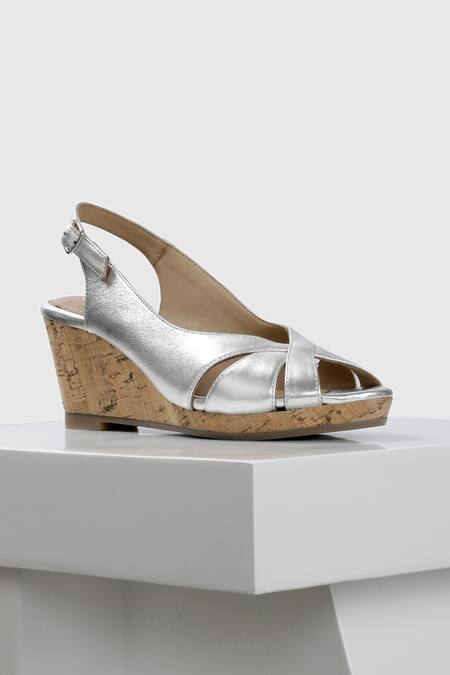 Buy_Oroh_Silver Segovia Metallic Criss Cross Strap Wedges _Online_at_Aza_Fashions