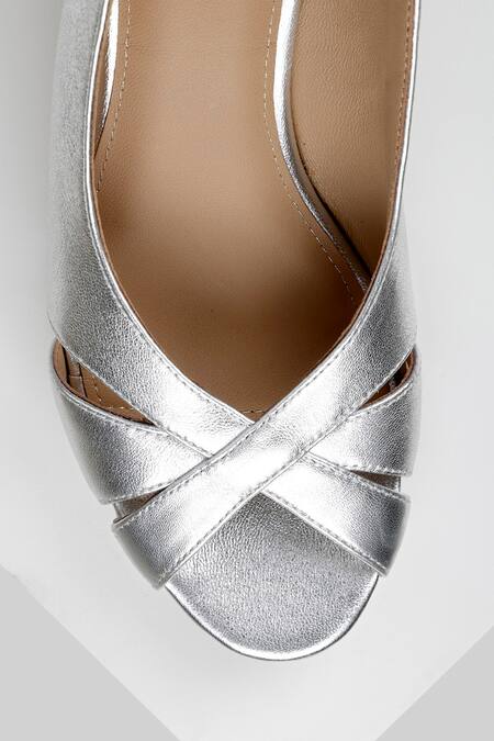Oroh_Silver Segovia Metallic Criss Cross Strap Wedges _at_Aza_Fashions