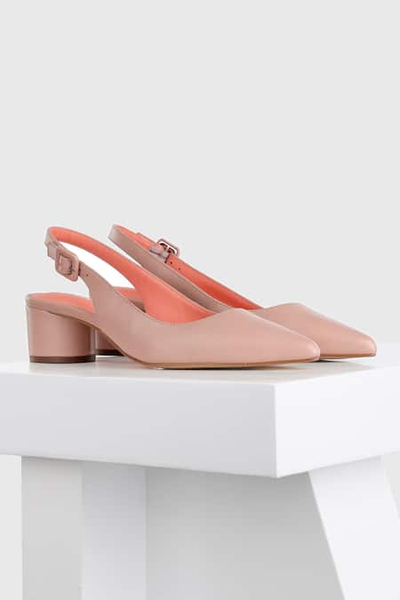 Buy Pink Irun Leather Border Embroidered Block Heels by OROH