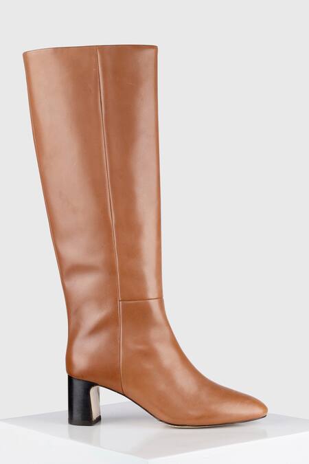 Buy_Oroh_Brown Almonte Block Heel Tubo Boots _Online_at_Aza_Fashions
