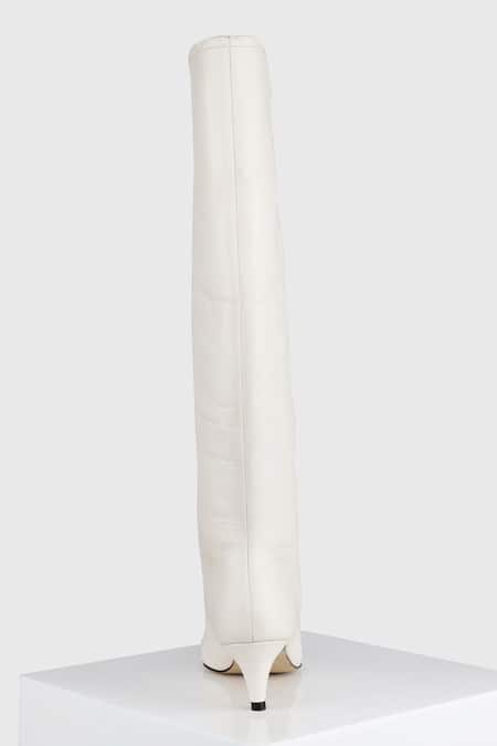 Oroh_Off White Kitten Heel Boots _Online_at_Aza_Fashions