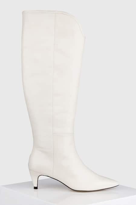 Buy_Oroh_Off White Kitten Heel Boots _Online_at_Aza_Fashions