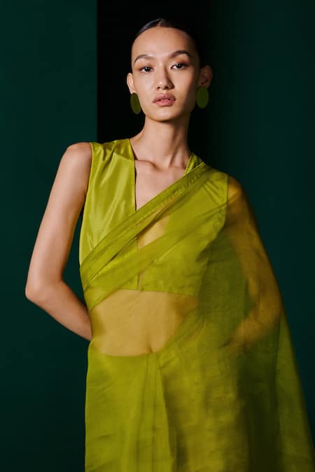 Buy Ekaya Banaras Green Organza Handwoven Saree With Unstitched Blouse Fabric Online at Aza Fashions Buy_Ekaya Banaras_Green Organza Handwoven Saree With Unstitched Blouse Fabric _Online_at_Aza_Fashions