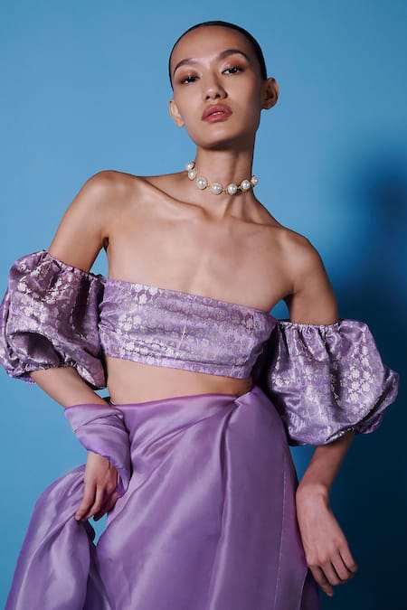 Ekaya Banaras Purple Organza Handwoven Saree With Unstitched Blouse Fabric Online at Aza Fashions Ekaya Banaras_Purple Organza Handwoven Saree With Unstitched Blouse Fabric _Online_at_Aza_Fashions