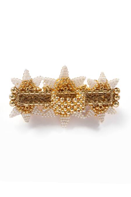 Vaidaan_Gold Plated Pearls, Beads Pavalam Embroidered Ring _Online_at_Aza_Fashions